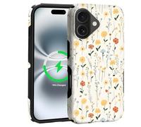 Case for iPhone 16 | Compatible with MagSafe | Hybrid Durable | Anti-Slip Design | Orange-red Wildflowers |