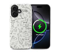 Case for iPhone 16 [Compatible with MagSafe], Matte Soft Silicone + Hard PC Anti-Scratch Shockproof Protective 2-in-1 Case for Women Men - Doodle Dog
