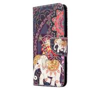 Case for iPhone 16 Plus, 3D Painted Shockproof Flip Case PU Leather Notebook Wallet with Magnetic Stand Card Holder ID Slots Folio Soft TPU Bumper Protective Cover Flower elephant