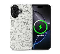 Case for iPhone 16 Plus [Compatible with MagSafe], Matte Soft Silicone + Hard PC Anti-Scratch Shockproof Protective 2-in-1 Case for Women Men - Doodle Dog