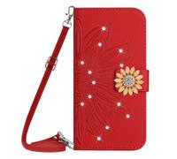 Case for iPhone 16 Pro, Glitter Book Phone Case Wallet PU Leather Case Cover Sunflower Bling Sparkly Diamonds Gems Folio Stand Wallet Flip Card Slots Magnetic Case for iPhone 16 Pro red