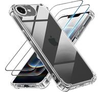 Case for iPhone 16e / iPhone 17e Clear Phone Case with 2 x Screen Protector Glass, Shockproof [Ultra Slim] Scratch Resistant Gel Silicone [Protective Case] Phone Cover for Apple iPhone 17e / 16e