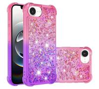 Case for iPhone 16E / iPhone SE 2025 Glitter Cute Bling Sparkle Quicksand Flowing Liquid Transparent TPU Gel Silicone ShockProof Protective Phone Cover Case Girls, Pink&Purple