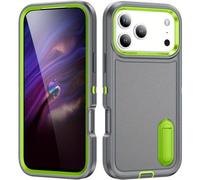 Case for iPhone 17 6.27 Inch with Kickstand, Heavy Duty Protection, Shockproof Anti-Scratch, Slim Fit Lightweight Sturdy Hard Cover, Grey/Green