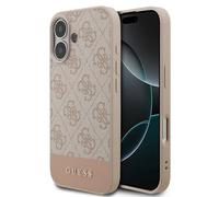 Case For iPhone 17 Guess Classic Faux Leather Pink Pattern Logo Gold