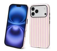 Case for iPhone 17 Pro,Durable Drop Protection Shockproof Silicone + Hard PC 2 in 1 Hybrid Protective Cover with Stylish Pattern Design Cute Striped Aesthetic Yellow Pink