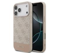 Case For iPhone 17 Pro Guess Classic Faux Leather Pink Pattern Gold Logo