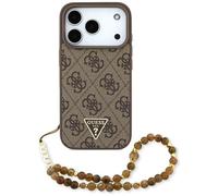 Case For iPhone 17 Pro Guess Faux Leather Brown MagSafe Logo Chain