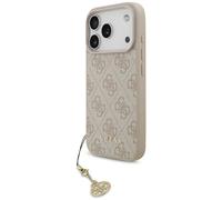 Case For iPhone 17 Pro Guess MagSafe Faux Leather Pink With Gold Chain