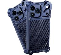 Case for iPhone 17 Pro Max/17 Pro/17 Air/17, CNC Aluminium Skeleton Bumper with Passive Thermal Vents, Heavy Duty Bolt-Fixed Metal Armour, Shockproof Mechanical Cover(Blue,17)