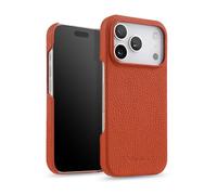 Case for iPhone 17 Pro Max/17 Pro/17 Air/17, Compatible with MagSafe Premium Genuine Leather Fine Fiber Lining Raised Edges Protection Ultra-Thin Sleek Scratch Case (Orange, 17 Pro)