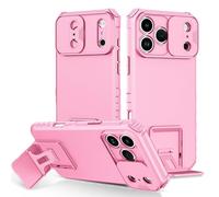 Case For IPhone 17 Pro Max/17 Pro/17 Air/17, Frosted Shockproof Cover Hidden Kickstand And Slide-On Lens Protector Shell(Pink,17 Air)