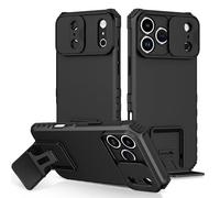Case For IPhone 17 Pro Max/17 Pro/17 Air/17, Frosted Shockproof Cover Hidden Kickstand And Slide-On Lens Protector Shell(Black,17 ProMax)