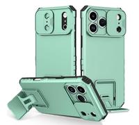 Case For IPhone 17 Pro Max/17 Pro/17 Air/17, Frosted Shockproof Cover Hidden Kickstand And Slide-On Lens Protector Shell(Green,17)