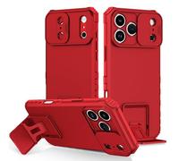 Case For IPhone 17 Pro Max/17 Pro/17 Air/17, Frosted Shockproof Cover Hidden Kickstand And Slide-On Lens Protector Shell(Red,17)
