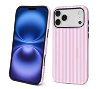 Case for iPhone 17 Pro Max,Durable Drop Protection Shockproof Silicone + Hard PC 2 in 1 Hybrid Protective Cover with Stylish Pattern Design Cute Striped Aesthetic Light Pink