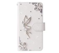 Case for iPhone 17 Pro Max , Glitter Glossy PU Leather Flower Gems Bling Diamond Buckle Shockproof Slim Flip Folio Wallet Phone Case with Card Holder Kickstand Function Magnetic Closure Angel girl