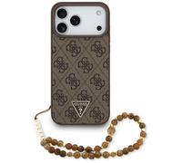 Case For iPhone 17 Pro Max Guess Brown Faux Leather MagSafe Logo Chain