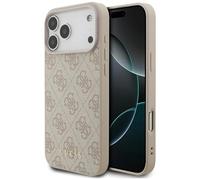 Case For iPhone 17 Pro Max Guess Classic Faux Leather Pink Gold Logo