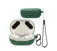 Case for JBL Endurance Peak 3 Earbuds, Soft Silicone Shockproof Protective Cover with Carabiner (Dark Green)