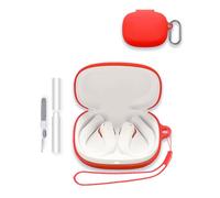 Case for JBL Endurance Peak4 Earbuds 2025 New, WUNIAK Soft Silicone Protective Portable Scratch Shock Resistant Shell with Cleaner Kit & Carabiner & Lanyard for JBL Endurance Peak 4,Red