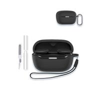 Case for JBL Endurance Race 2 True Wireless Earbuds, WUNIAK Soft Silicone Protective Portable Scratch Shock Resistant Shell with Cleaner Kit & Carabiner & Lanyard ，Black