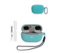 Case for JBL Endurance Race TWS True Wireless Sports Earbuds, WUNIAK Soft Silicone Protective Portable Scratch Shock Resistant Shell with Cleaner Kit & Carabiner & Lanyard ，Mint Green