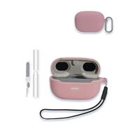 Case for JBL Endurance Race TWS True Wireless Sports Earbuds, WUNIAK Soft Silicone Protective Portable Scratch Shock Resistant Shell with Cleaner Kit & Carabiner & Lanyard ，Pink