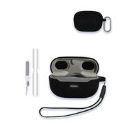 Case for JBL Endurance Race TWS True Wireless Sports Earbuds, WUNIAK Soft Silicone Protective Portable Scratch Shock Resistant Shell with Cleaner Kit & Carabiner & Lanyard ，Black