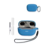 Case for JBL Endurance Race TWS True Wireless Sports Earbuds, WUNIAK Soft Silicone Protective Portable Scratch Shock Resistant Shell with Cleaner Kit & Carabiner & Lanyard，Blue