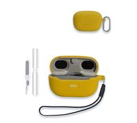 Case for JBL Endurance Race TWS True Wireless Sports Earbuds, WUNIAK Soft Silicone Protective Portable Scratch Shock Resistant Shell with Cleaner Kit & Carabiner & Lanyard ，Yellow