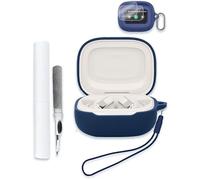 Case for JBL Live Beam 3 Earbuds, Soft Silicone Protective Portable Scratch Shock Resistant Compatible with Hard Shell with Cleaner Kit & Carabiner & Lanyard，Blue