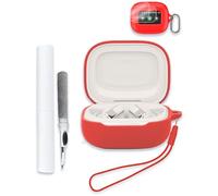 Case for JBL Live Beam 3 Earbuds, Soft Silicone Protective Portable Scratch Shock Resistant Compatible with Hard Shell with Cleaner Kit & Carabiner & Lanyard,Red