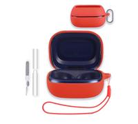 Case for JBL Live Buds 4, WUNIAK Soft Silicone Protective Portable Scratch Shock Resistant Shell with Cleaner Kit & Carabiner & Lanyard for JBL Live Buds 4,Red