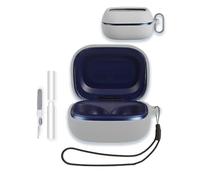 Case for JBL Live Buds 4, WUNIAK Soft Silicone Protective Portable Scratch Shock Resistant Shell with Cleaner Kit & Carabiner & Lanyard for JBL Live Buds 4,Grey