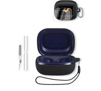 Case for JBL Live Flex 4/ Buds 4/ Beam 4 Earbuds, Soft Silicone Protective Portable Scratch Shock Resistant with 2pack Screen Protector &Cleaner Kit & Carabiner & Lanyard,Black
