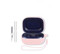 Case for JBL Live Flex 4/ Buds 4/ Beam 4 Earbuds, Soft Silicone Protective Portable Scratch Shock Resistant with 2pack Screen Protector &Cleaner Kit & Carabiner & Lanyard,Pink