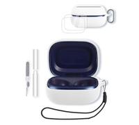 Case for JBL Live Flex 4/ Buds 4/ Beam 4 Earbuds, Soft Silicone Protective Portable Scratch Shock Resistant with 2pack Screen Protector &Cleaner Kit & Carabiner & Lanyard,White