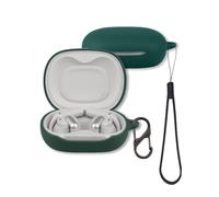 Case for JBL Sense Pro Earbuds, FJIASTB Soft Silicone Protective Cover with Carabiner and Lanyard, Shockproof (Dark Green)