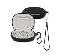 Case for JBL Sense Pro Earbuds, FJIASTB Soft Silicone Protective Cover with Carabiner and Lanyard, Shockproof (Black)
