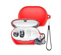 Case for JBL SoundGear Clips Open-Ear Headphones, FJIASTB Soft Silicone Protective Cover with Carabiner and Lanyard, Shockproof (Red)