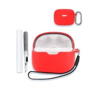 Case for JBL Tune 245NC in Ear Wireless TWS Earbuds, Soft Silicone Protective Portable Scratch Shock Resistant Shell with Cleaner Kit & Carabiner & Lanyard for JBL Tune 245NC,Red