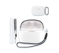 Case for JBL Tune 245NC in Ear Wireless TWS Earbuds, Soft Silicone Protective Portable Scratch Shock Resistant Shell with Cleaner Kit & Carabiner & Lanyard for JBL Tune 245NC，White