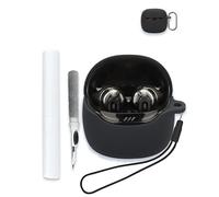 Case for JBL Tune Flex 2 New 2024- True Wireless Noise Cancelling Earbuds, WUNIAK Soft Silicone Protective Portable Scratch Shock Resistant Cleaner Kit & Carabiner & Lanyard，Black
