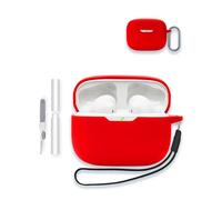 Case for JBL Vibe Beam 2 - True Wireless Noise Cancelling Earbuds, Soft Silicone Protective Portable Scratch Shock Resistant Shell with Cleaner Kit & Carabiner & Lanyard for JBL Vibe Beam 2,Red