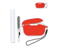 Case for JBL Wave Buds 2 | True Wireless Noise Cancelling Earbuds, Soft Silicone Protective Portable Scratch Shock Resistant with 2pack Screen Protector &Cleaner Kit & Carabiner & Lanyard，Red