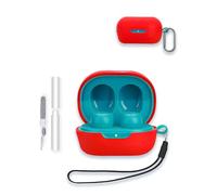 Case for JLab JBuds MiniTrue Wireless Earbuds, WUNIAK Soft Silicone Protective Portable Scratch Shock Resistant Shell with Cleaner Kit & Carabiner & Lanyard,Red