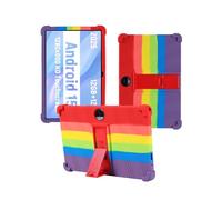 Case for JUNINKE C5 Android 15 Tablet 11-inch，WUNIAK Shock Proof Lightweight Stand Rubber Shell Protective Cover,Kids Friendly Soft Silicone Adjustable Stand Cover,Rainbow