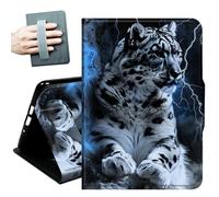 Case for Kindle 10th Generation 2019 Released 6" with Hand Straps and Auto Wake/Sleep Leather Multiple Angles Stand Smart Cover for 6 inch Kindle 10th Gen 2019 Tablet,Snow Leopard