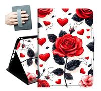 Case for Kindle 10th Generation 2019 Released 6" with Hand Straps and Auto Wake/Sleep Leather Multiple Angles Stand Smart Cover for 6 inch Kindle 10th Gen 2019 Tablet,Red Love Hearts Rose